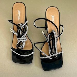 Lace up black and sparkle heels